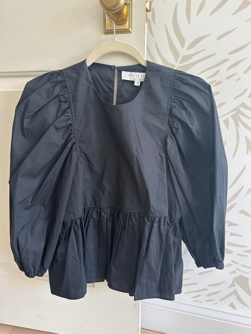 Hunter Bell Black Puff-Sleeve Peplum Blouse
